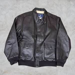 US Air Force Leather Jacket Mens Large Tall Brown A-2 Flight Military Coat VTG